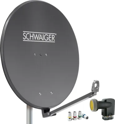 Obrázok produktu pre SCHWAIGER SAT systém Satelitný komplet Satelitná anténa Quad LNB digital 8X F-konektor 7mm hliníková SAT anténa kompletná sada antracit 88 x 88 cm