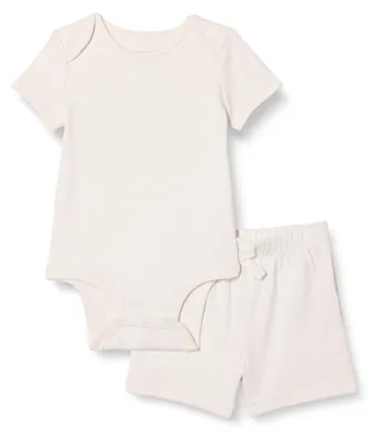 Produktbild von A. Essentials Unisex Baby Set Aus Weicher Baumwolle Mit Geripptem Body Und Short