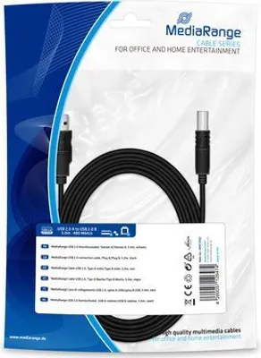 Produktbild von MediaRange USB Kabel A -> B St/St 5.00m sw Blister