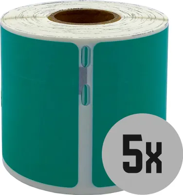 Produktbild von DULA Etiketten - Kompatibel mit Dymo Compatible labels - Groen - 99014 - S0722430 - Verzend- en naambadge etiketten - 5 rollen - 101 x 54 mm - 220 labels per rol