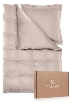 Produktbild von Magano® Luxus Bettwäsche-Set - Bambus & Baumwolle Satin - 400 TC (Taupe, 155x220 cm + 80x80 cm)