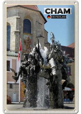 Produktbild von Blechschild Städte Cham Brunnen am Marktplatz 20x30cm