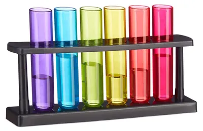 Produktbild von TRANKIELO® – Set mit 6 farbenfrohen Reagenzgläsern mit Halterung – Partyartikel, Geschenkidee, Kunststoff