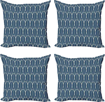 Produktbild von ABAKUHAUS Geometrisch Kissenbezug Set (4 Stück), Abstrakte Muster Leafage, Moderner Doppelseitiger Digitaldruck, 45 cm x 45 cm, Dark Blue Creme