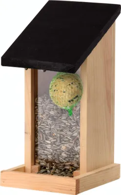 Image de Mangeoire silo murale pour graines et boules de graisse - H 29,3 cm - Bois pin, verre acrylique
