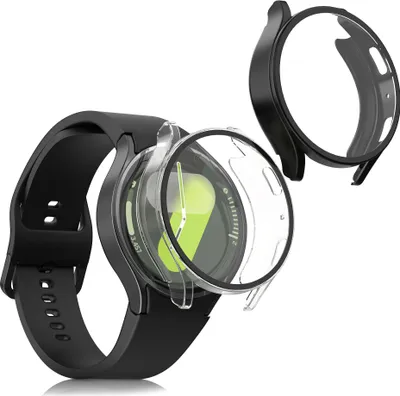 Produktbild von kwmobile 2x Cover kompatibel mit Samsung Galaxy Watch 7 44mm Hülle - Fullbody Fitnesstracker Case Set aus Glas - Transparent Schwarz
