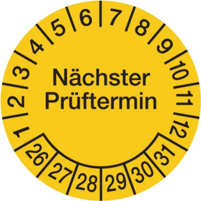 Produktbild von Dreifke® Aufkleber Prüfplakette, Nächster Prüftermin, Folie, gelb/schwarz, Ø ...