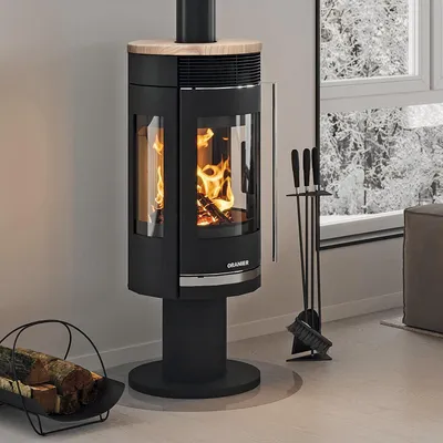 Produktbild von Oranier Rota Twist Kaminofen Stahl Schwarz / Topplatte Sandstein