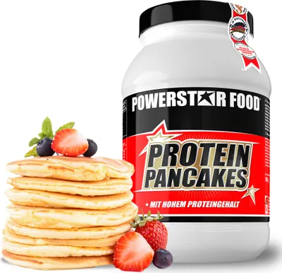Produktbild von Powerstar PROTEIN PANCAKES Süß | 1000 g Low-Fat-Mischung für Waffel & Pancake | 37,6% Protein p.P. | Nur 1,4% Zucker | Vollwertiges Frühstück