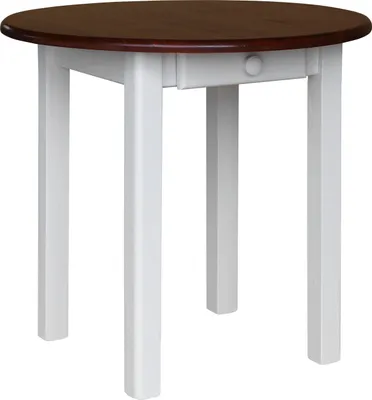 Obrázok produktu pre Biely okrúhly stôl so zásuvkou z masívneho borovicového dreva s doskou vo farbe Calvados 90 cm