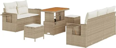 Immagine prodotto di Set da giardino composto da 10 pezzi, divano e poltrone, in rattan sintetico beige e crema