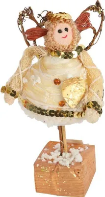Productafbeelding van Lachende sisalengel, 18 cm - Kerstdecoratiefiguur