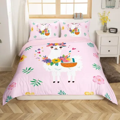 Zdjęcie produktu dla Komplet pościeli 135x200 cm, różowy, dla dziewczynek, z motywem kwiatów, wykonany z mikrofibry, z zamkiem błyskawicznym