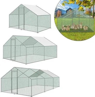 Image de Poulailler – Poulailler extérieur – Volière – Dimensions : 3 x 8 x 2 mètres – Structure en acier galvanisé – Toile de protection solaire en PE résistante aux UV