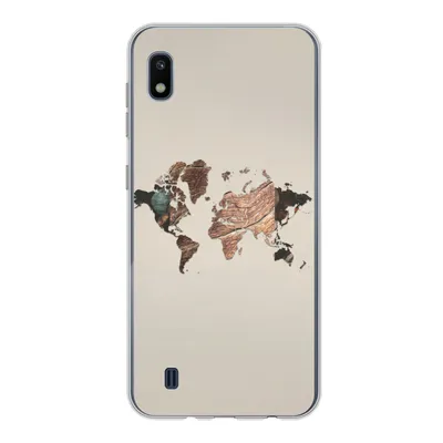 Produktbild von MuchoWow® Handyhülle Schutzhülle Hülle für Samsung Galaxy A10 Weltkarte - Holz - Braun Silikon Softcase Handy Hülle - Schutzhülle
