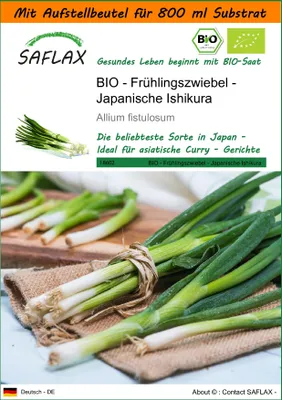Produktbild von SAFLAX Garden in the bag - BIO - Frühlingszwiebel - Japanische Ishikura - Allium fistulosum - 150 Samen - Mit Anzuchtsubstrat im praktischen, selbst aufstellenden Beutel