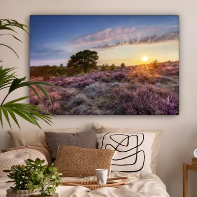 Produktbild von OneMillionCanvasses® - Leinwandbilder - 150x100 cm, Heide bei Sonnenuntergang, Wandbilder Kunstdruck Wanddekoration