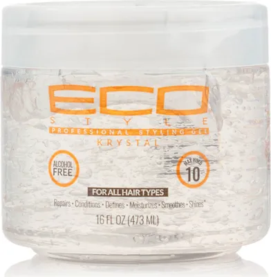 A clear, well-lit studio shot of a jar of Eco Styler Krystal Professional Styling Gel against a white background.
