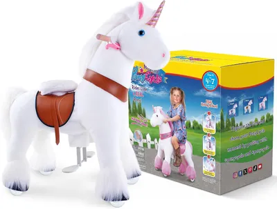 Produktbild von PonyCycle Schaukelpferd auf Rollen mit Sound und Bremsen für Kinder von 4-7 Jahren Reittier Einhorn - Ux404