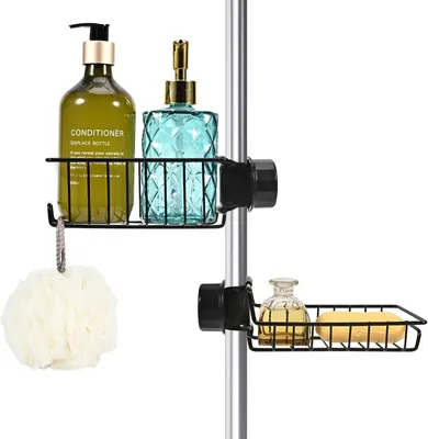 Produktbild von Duschseifenhalter aus Edelstahl, 2x Shampoohalter, 18-27 mm, schwarz, für die Dusche