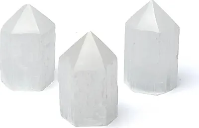 Produktbild von Selenit-Obelisk – ±6 x 35 x 3 cm. Packung mit 3 Stück – ± 6 x 3,5 x 3 cm