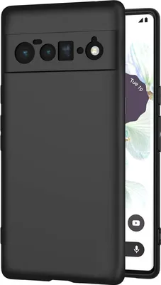 A black phone case is shown next to a smartphone.