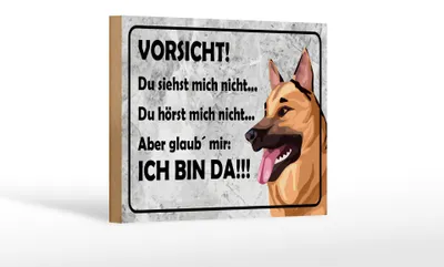 Produktbild von Holzschild Spruch 18x12cm Vorsicht Hund Du siehst mich nicht