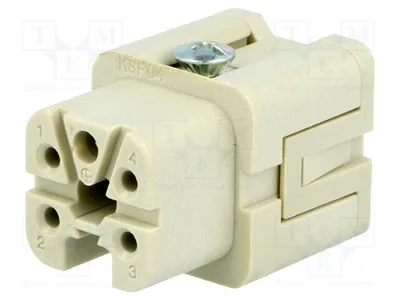 Immagine prodotto di 1 connettore: HDC, connettore a pin, dimensione 21.21, femmina, 4 poli, 10A, tipo CKSF, marca ILME