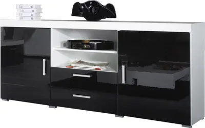 Produktbild von Furniture24 Kommode Sideboard Samba mit 2 Schubkästen 2 Türen Weiß/Schwarz Hochglanz