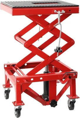 Obrázek produktu pro Nosná plošina, zvedák na motocykly, stojan na motocykly, hydraulický zvedák na motocykly, motocykl, zvedací stojan, nastavitelný rozsah 350-905 mm, montážní stojan pro motocykly (s kolečky, nosnost 158 kg)