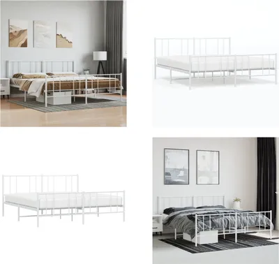 Produktbild von vidaXL Bettgestell mit Kopf und Fußteil Metall Weiß 180x200 cm - Bettgestell - Bettgestelle - Bettrahmen - Bett