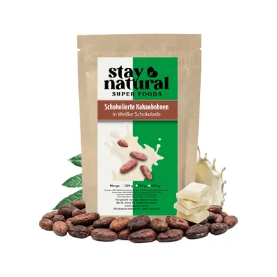 Produktbild von Stay Natural Überzogene Kakaobohnen Weiße Schokolade 500g – Knusprige Kakaobohnen in cremiger weißer Schokolade, süßer Snack mit feinem Schmelz, reich an Antioxidantien & Ballaststoffen