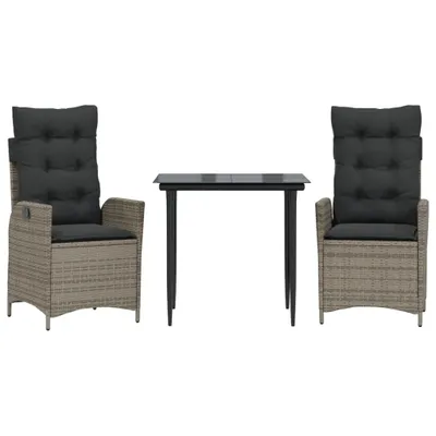 Produktbild von vidaXL 3-tlg. Garten-Essgruppe mit Kissen Grau Poly Rattan