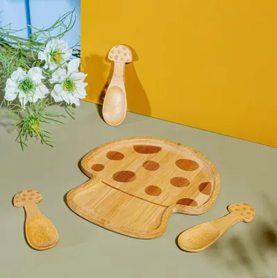 Produktbild von Sass & Belle Bambus Kinder Geschirrset Pilz Teller und 3 Löffel