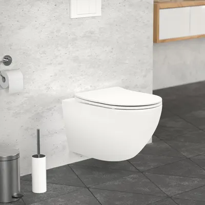 Obrázek produktu pro LuxeBath závěsný klozet bez okrajů dlouhý 52 cm, bílý matný, s odnímatelným klozetovým prkénkem z Duroplastu Softclose s mechanismem Soft-Close, ze sanitární keramiky