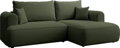 Produktbild von Selsey Ovo Mini - Eckschlafsofa rechtsseitig mit Stauraum, Easy-Clean-Samtbezug, olivgrün