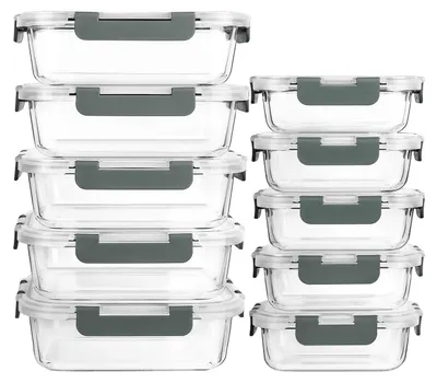 Produktbild von Glas-Frischhaltedosen Set, 20 Teile Spülmaschinenfest, Mikrowellen & Gefrierschrankgeeignet, Auslaufsicher, Modern, Frischhaltedosen