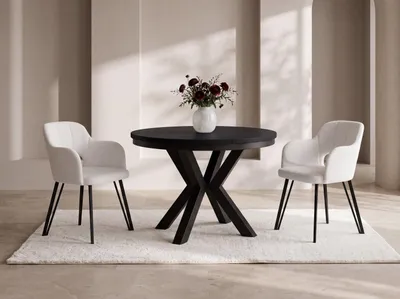 Produktbild von Runder Ausziehbarer Esstisch im Loft-Stil - Industrieller Tisch mit Schwarzen Metallbeinen - Platzsparender Tisch für Wohnzimmer - Schwarz - 100 bis 180 cm