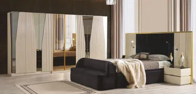 Obrázok produktu pre Spálňový set kompletná izba drevená posteľ nočné stolíky nábytok šatníková skriňa 5 ks.