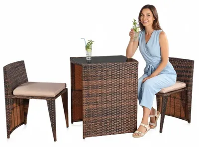 Produktbild von Gartenmöbelset 3-teilig aus Poly Rattan mit Glas