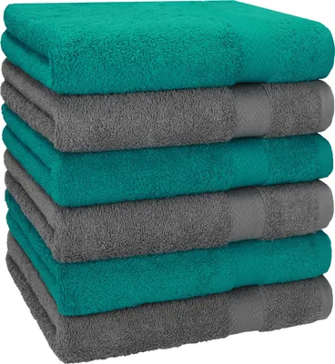 Produktbild von Betz 6 Stück Handtücher 50x100 cm PREMIUM  100% Baumwolle  Farbe: smaragdgrün und anthrazit
