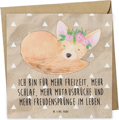 Produktbild von Mr. & Mrs. Panda Grußkarte Wüstenfuchs Blumen - Sandig - Geschenk, Glücklich, Afrika, doppelkarte, Glückwunschkarte, Blumenkranz, anlasskarte, Klappkarte, Wüste