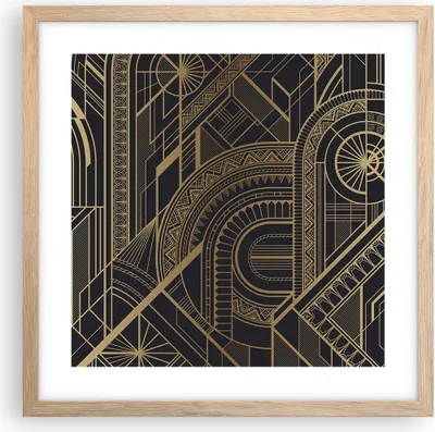 Produktbild von Gerahmtes Poster - Rahmen in heller Eiche - Ornament Gold Schwarz - 40x40 cm - Wand Bild - Wanddeko - Wandbilder - Kunstposter - Wandposter - Bilderrahmen - Bilder - Kunstdruck - P2NAC40x40-4522