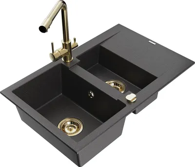 Immagine prodotto di Mexen Gaspar lavello in granito 1,5 vasche con scolapiatti e rubinetto da cucina Duero, nero maculato - 6507-76-671600-50