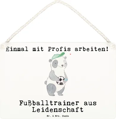 Produktbild von Mr. & Mrs. Panda Schild Fußballtrainer Leidenschaft DIN A6 - Weiß - Geschenk, holzbild, wandtafel, Türschild, Witzig, Dekobrett, Glücksbringer, Spruch, Wandbild Holz