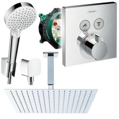 Produktbild von Hansgrohe und Jowi Unterputz Duschsystem ShowerSelect Thermostat, Unterputz Duscharmatur mit 360mm Kopfbrause, Deckenanschluss