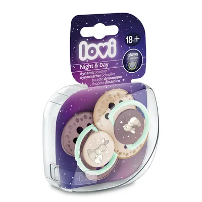 Zdjęcie produktu dla LOVI Smoczek silikonowy dynamiczny Night&Day Girl 18 m+ 2 szt. 22/916girl