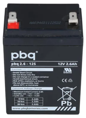 Zdjęcie produktu dla Akumulator ołowiowy PBQ 2,6-12S 12 V 2600 mAh (wersja S), wymiary 70 x 48 x 104 mm