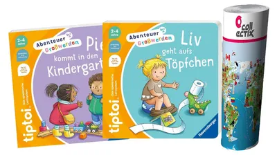 Produktbild von tiptoi Set Piet kommt in den Kindergarten+ Liv geht aufs Töpfchen Gefühle-Kinderbuch + Wimmel-Welt-Karte