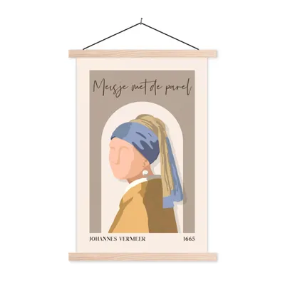 Produktbild von MuchoWow® Textilposter Pastell - Mädchen mit Perlenohrring - Braun - Alte Meister 40x60 cm mit holzfarbenen Rahmen - Poster